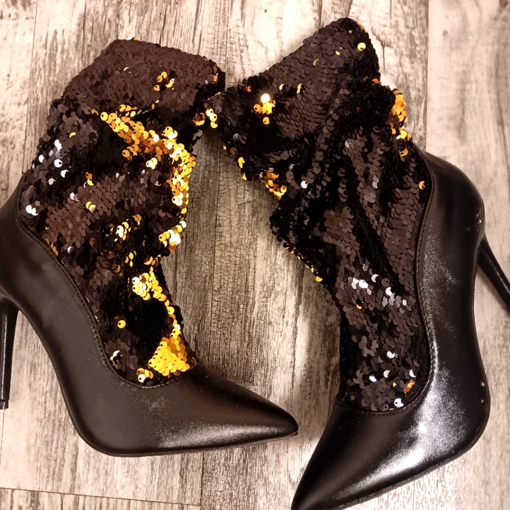 Gold and black sequence bootie